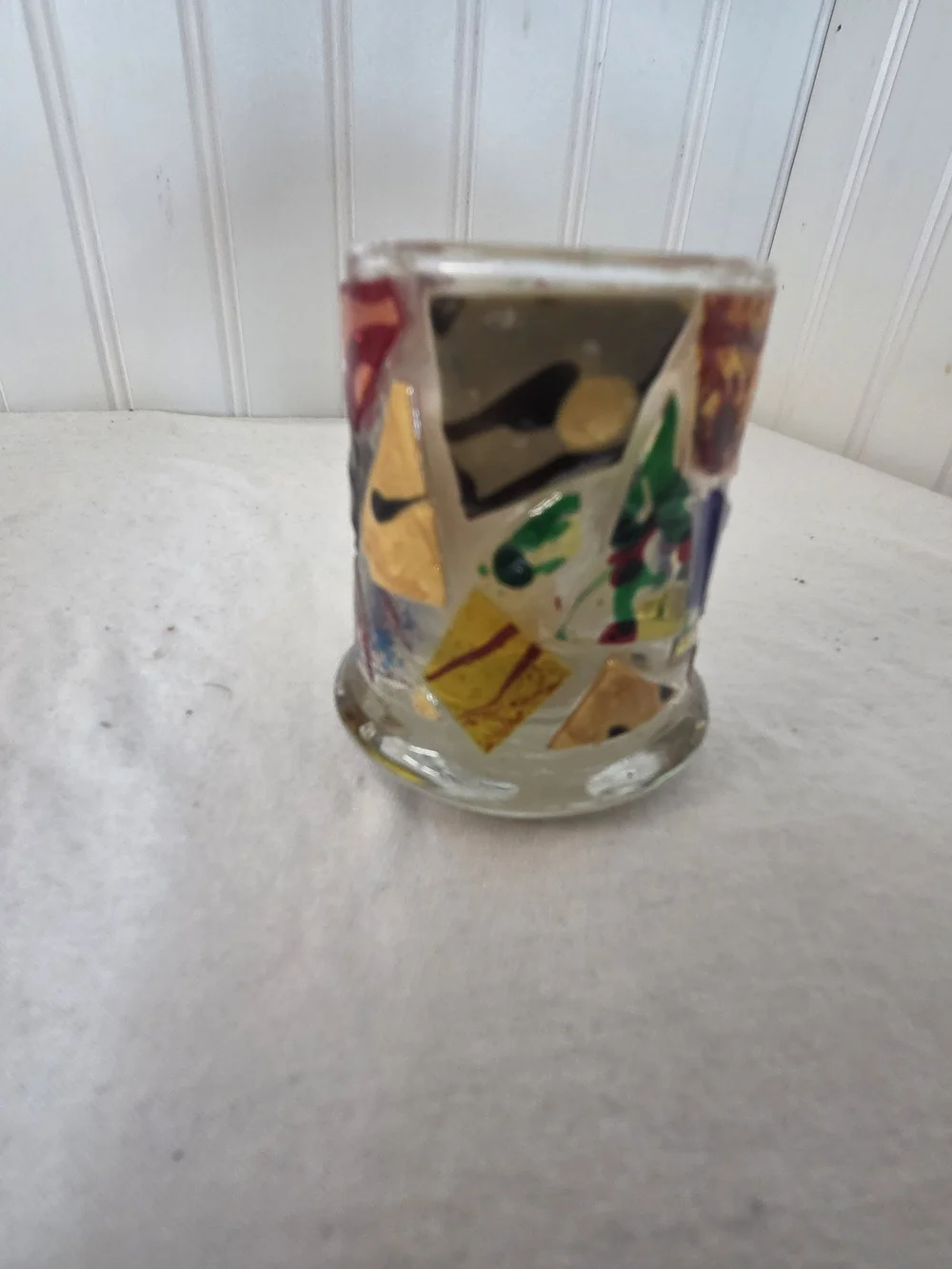 Libbey Hand-Painted Multicolor Mosiac Glass Jar Candle